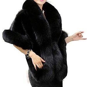 Faux Fur Black Shawl